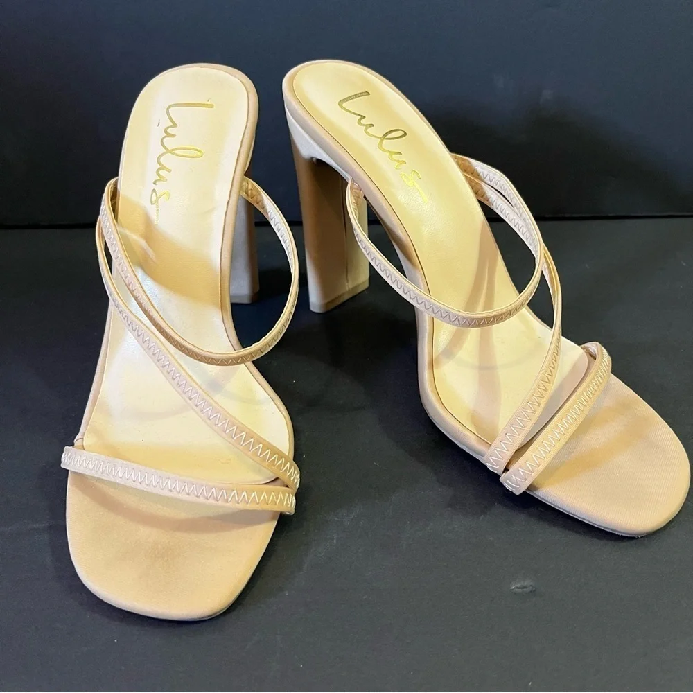 Lulus Ferrara Nude Natural High Heel Strappy Sandals Size 7.5 Heel 4.5”
